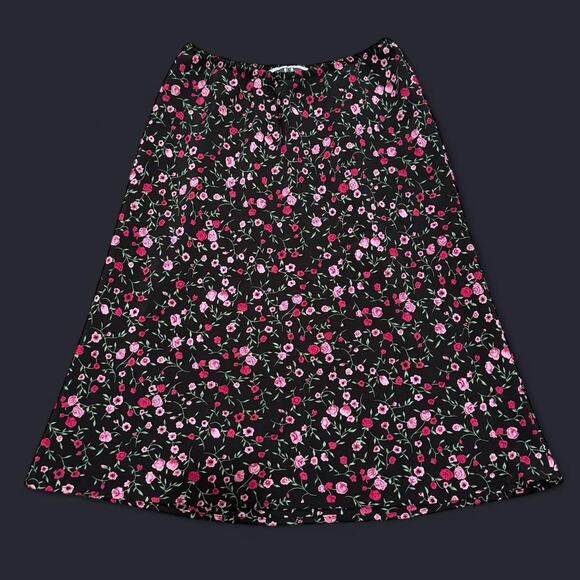 VTG Y2K Full Tilt Black, Pink & Red Floral Pattern Dark Femme Midi Skirt XS - Picture 5 of 7
